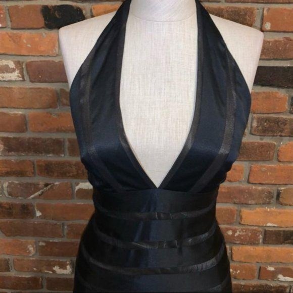 BCBGMAXAZRIA Black Tie Neck High Low Dress Size 2 - Picture 2 of 7